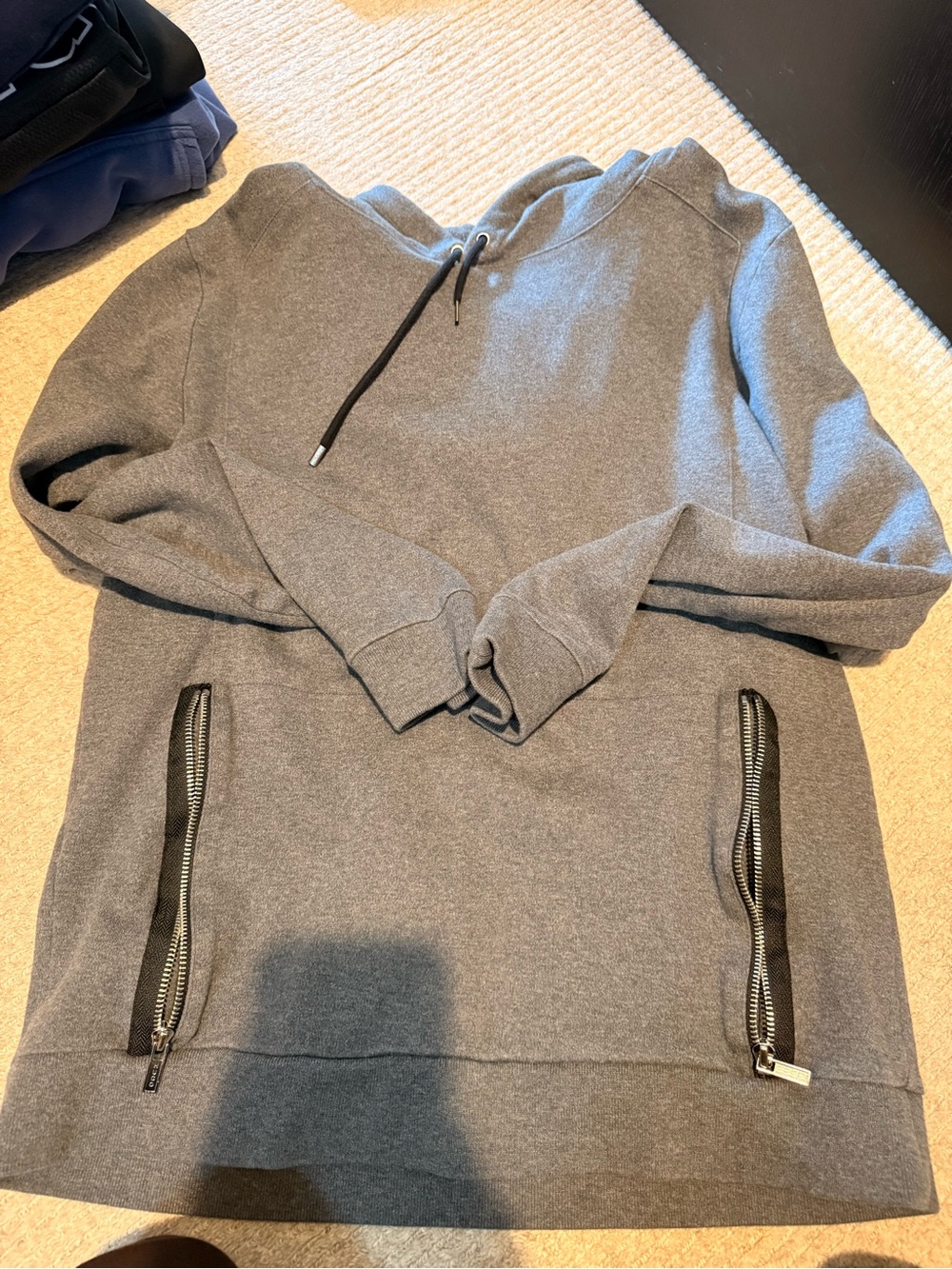 HUGO Men's Charcoal Crewneck Hoodie with Zip Pockets